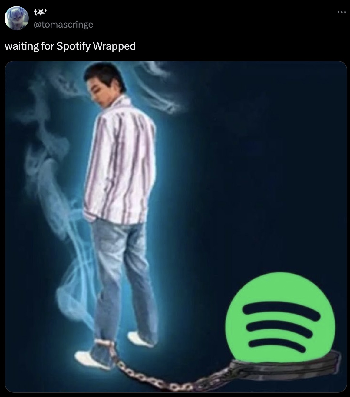 guy chained meme - t' waiting for Spotify Wrapped